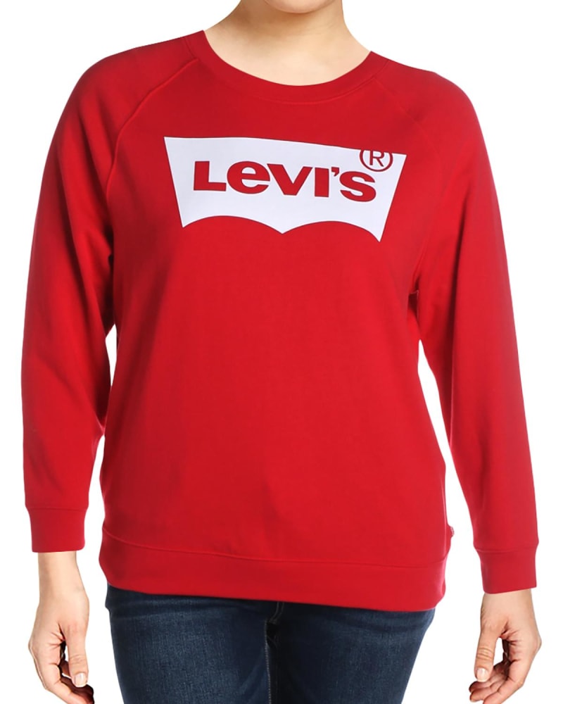 Front of a model wearing a size 3X Levi's Womens Plus Cozy Comfy Sweatshirt Red Size 3X in Red by Levi's. | dia_product_style_image_id:313929